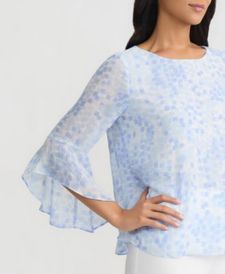 Women's Printed Ruffle-Sleeve Blouse