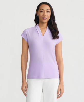 Women's Gathered-Neck Cap-Sleeve Top
