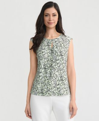 Women's Printed Keyhole-Neck Sleeveless Top