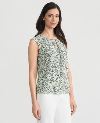 Women's Printed Keyhole-Neck Sleeveless Top