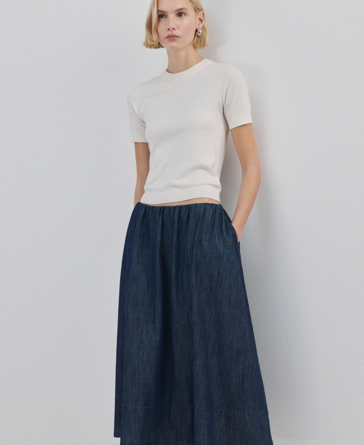 Mango Women's Stitched Hem Denim Skirts