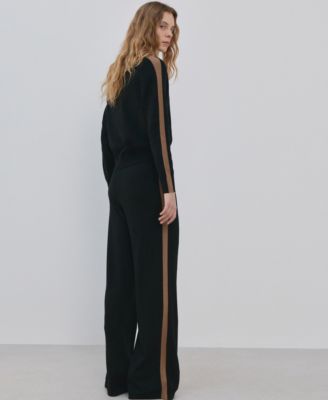 Women's Contrasting Stripes And Perkins Collar Sweater