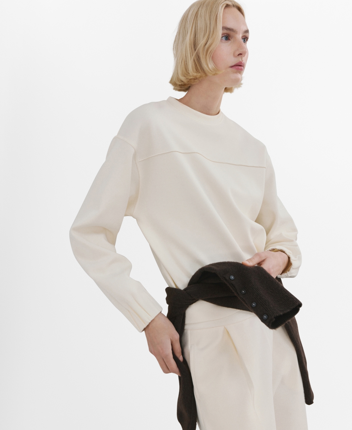 Mango Women's Ruched Sleeve Sweatshirt In Sand