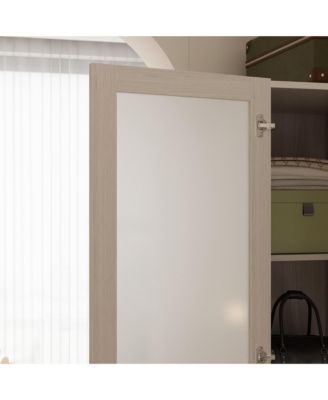 Corner Wardrobe Closet with 2 Glass Doors, Armoire with Hanging Rod