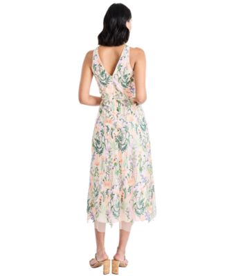 Women's Embroidered Floral Halter Neck Midi Dress