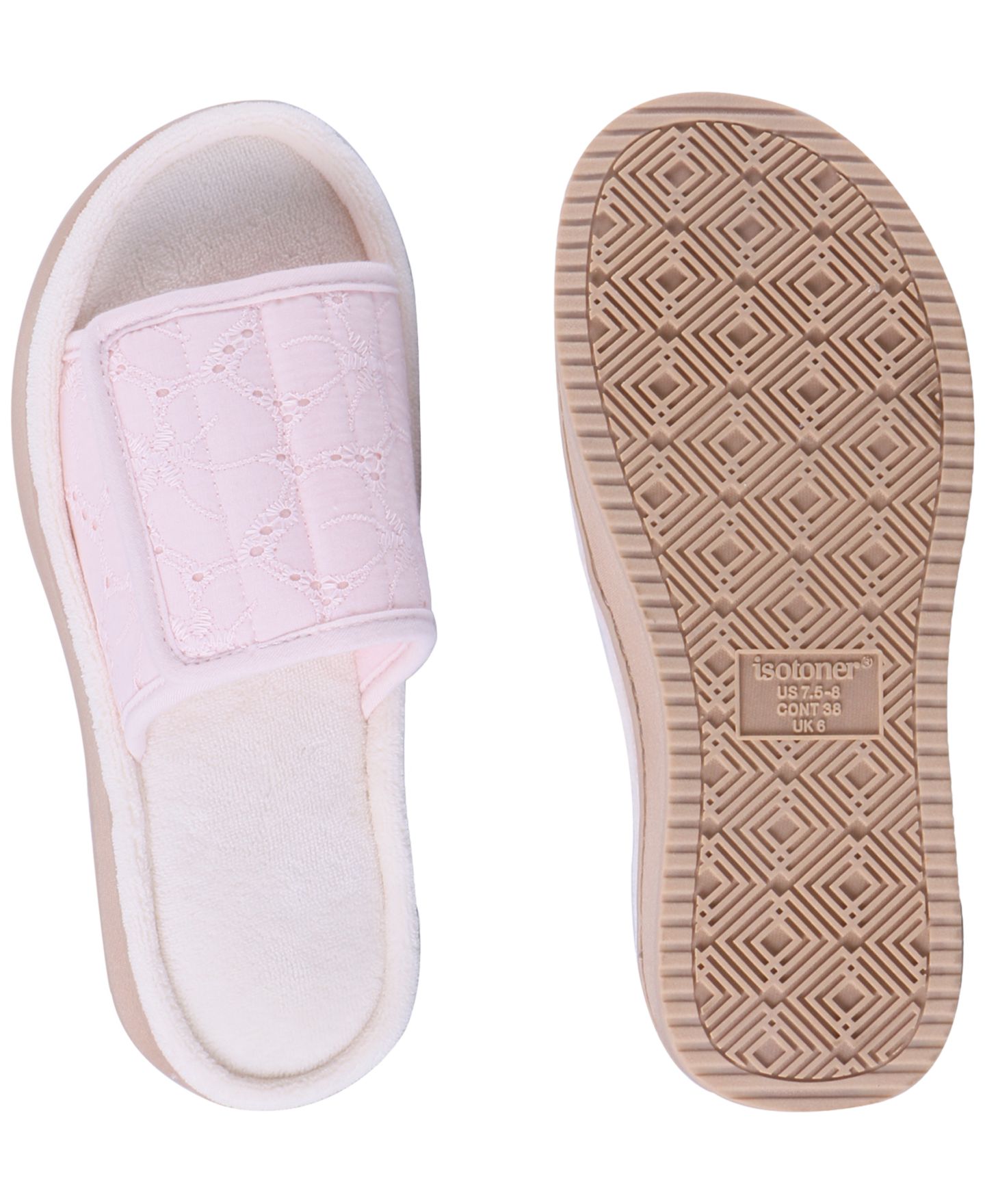 Женские сандалии Isotoner Signature Crochet Lace Adjustable Open-Toe Slide Platform, цвет: Розовый — фото 6