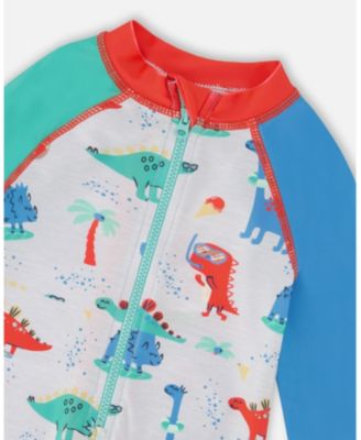 Baby Boys One-Piece Long Sleeve Rashguard Grey Dinosaur Print