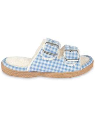 Women's Gingham Double Buckle Open Toe Slide Slippers
