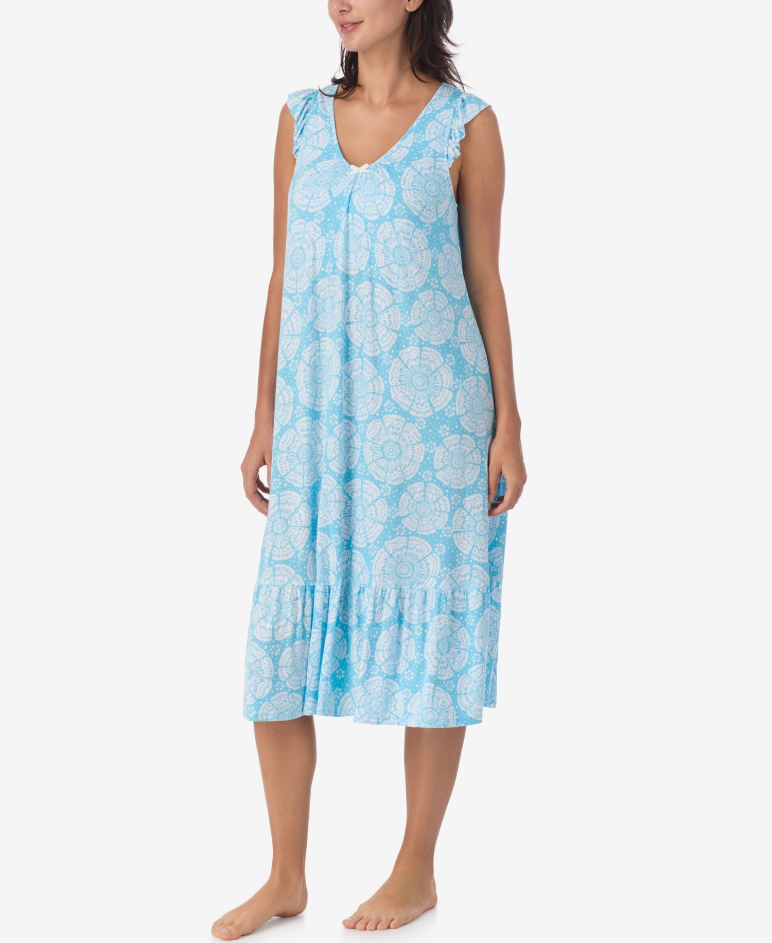Women's Short-Sleeve Soft Bra Midi Jersey Nightgown