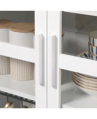 63"H MDF & Particleboard Glass Doors, Adjustable Shelves, Anti-Tip Design 5-Tier Kitchen Storage Cabinet