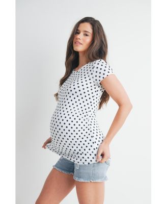 Maternity Short Sleeve Crewneck Polka Dot T-Shirt