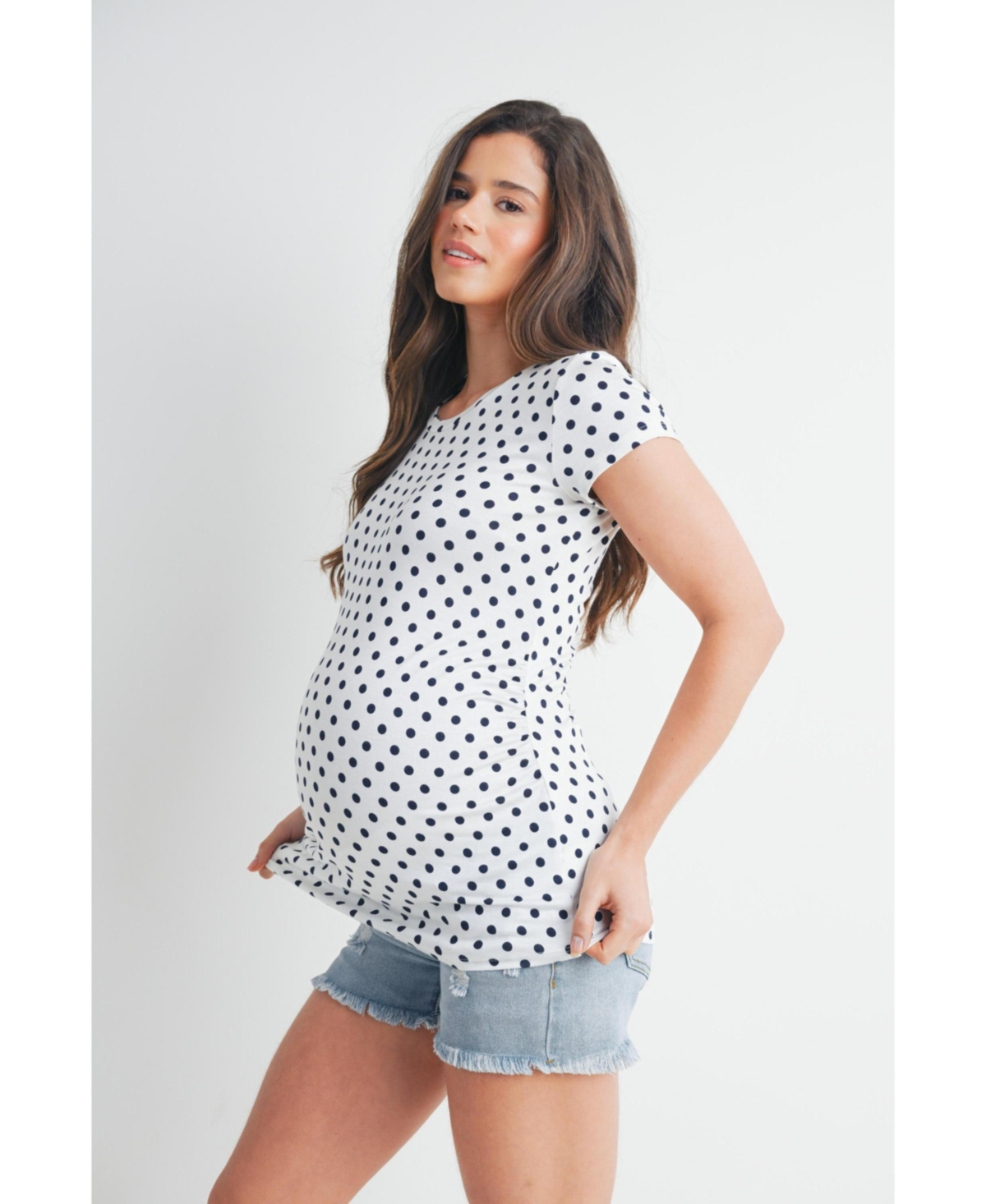 Hello Miz Maternity Short Sleeve Crewneck Polka Dot T-Shirt