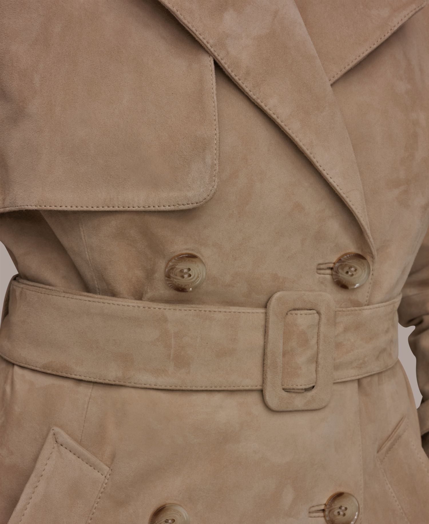 Women's Double Breasted Belted Suede Trench Coat