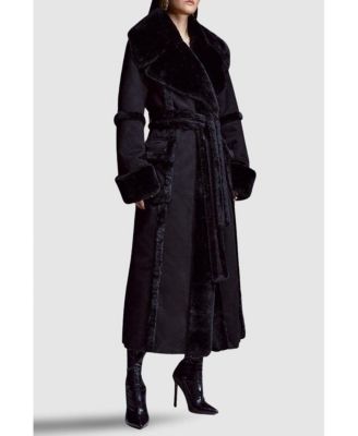 Women's Faux Shearling Belted Maxi Coat