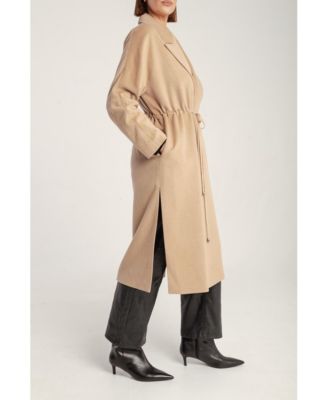 Women's Cashmere Tie Waist Lapel Coat
