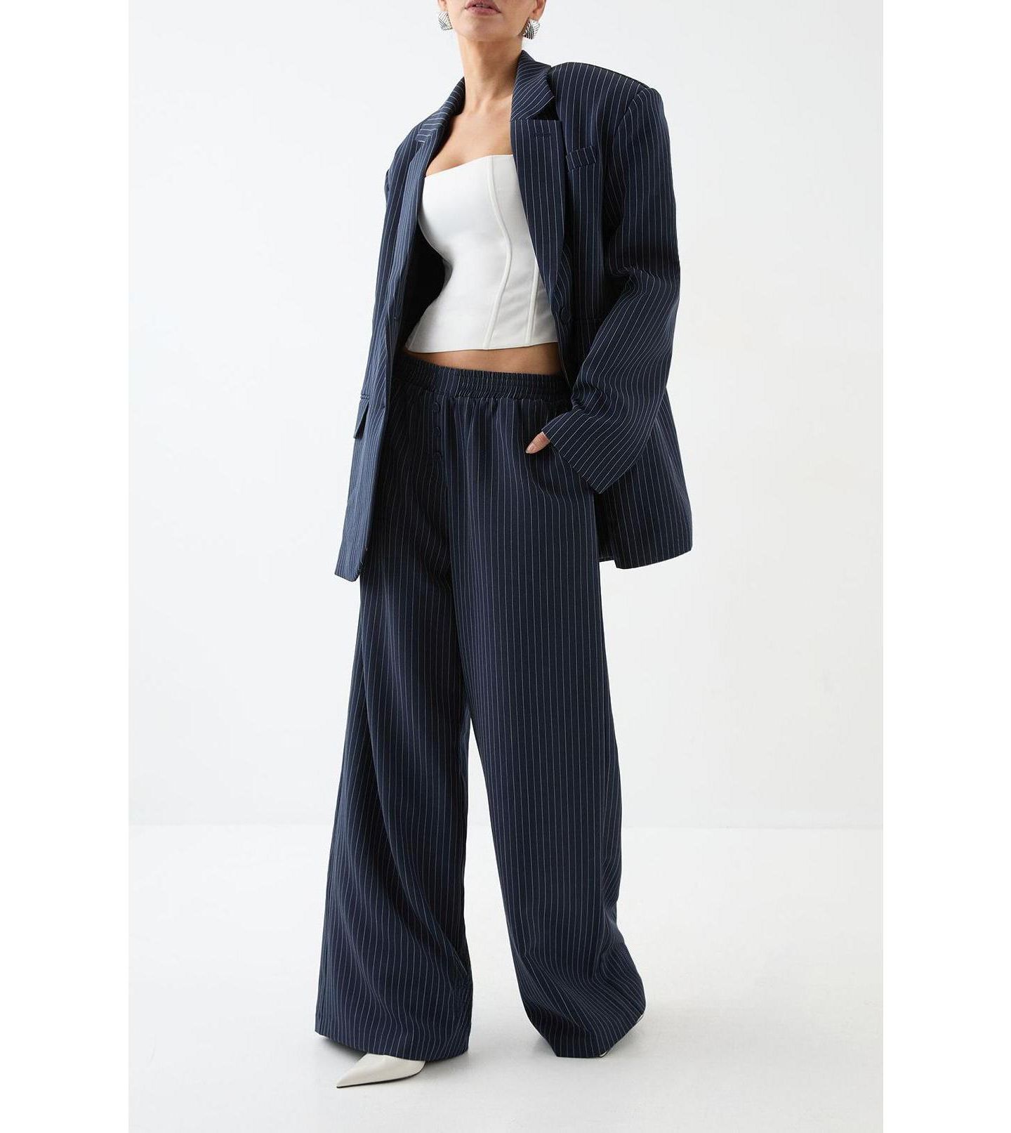 Женский пиджак MissPap Premium Pinstripe Oversized Blazer, цвет: Тёмно-синий — фото 7