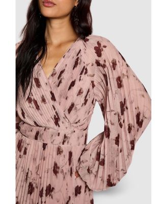 Women's Long Sleeve Chiffon Wrap Midi Dress