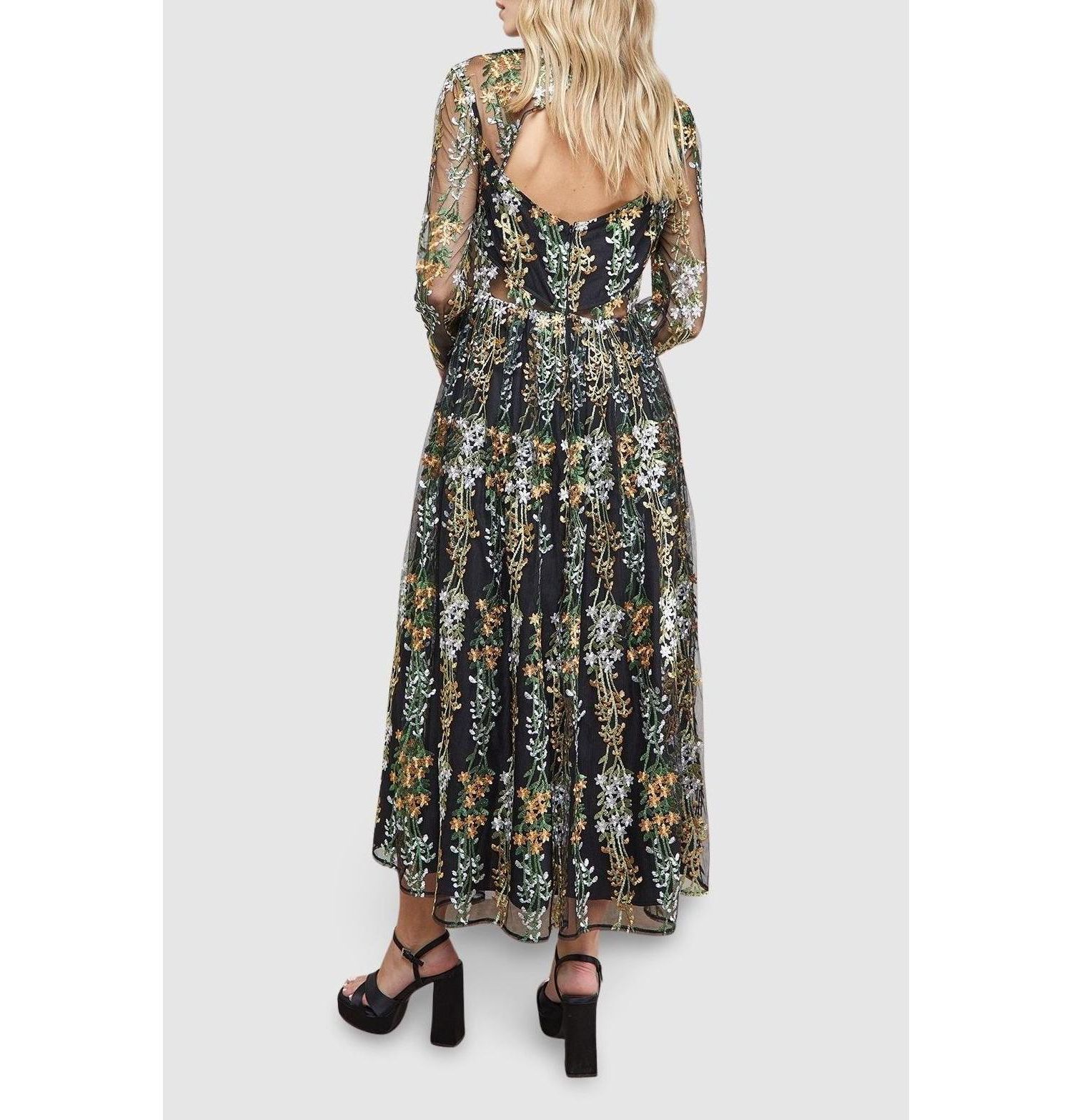 Women's Open Back Long Sleeve Midi Dress