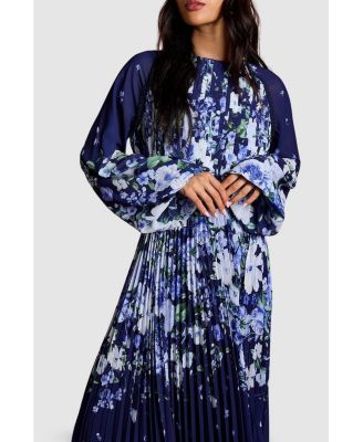 Women's Floral Pleated Georgette Midi Dress