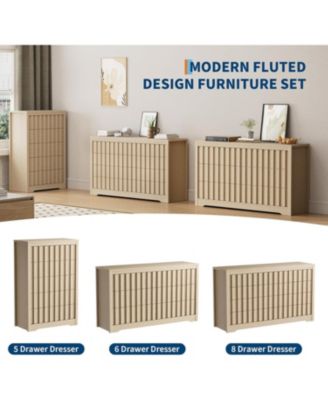 Fluted Dresser for Bedroom with 6 Drawers, Modern Chest of Drawers with Curved Profile