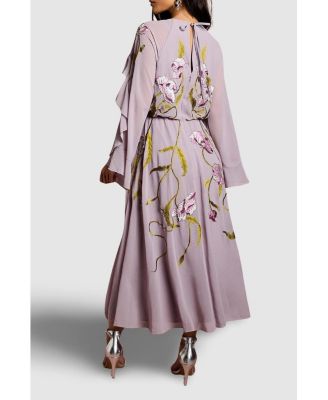 Women's Embroidered Tiered Chiffon Midi Dress