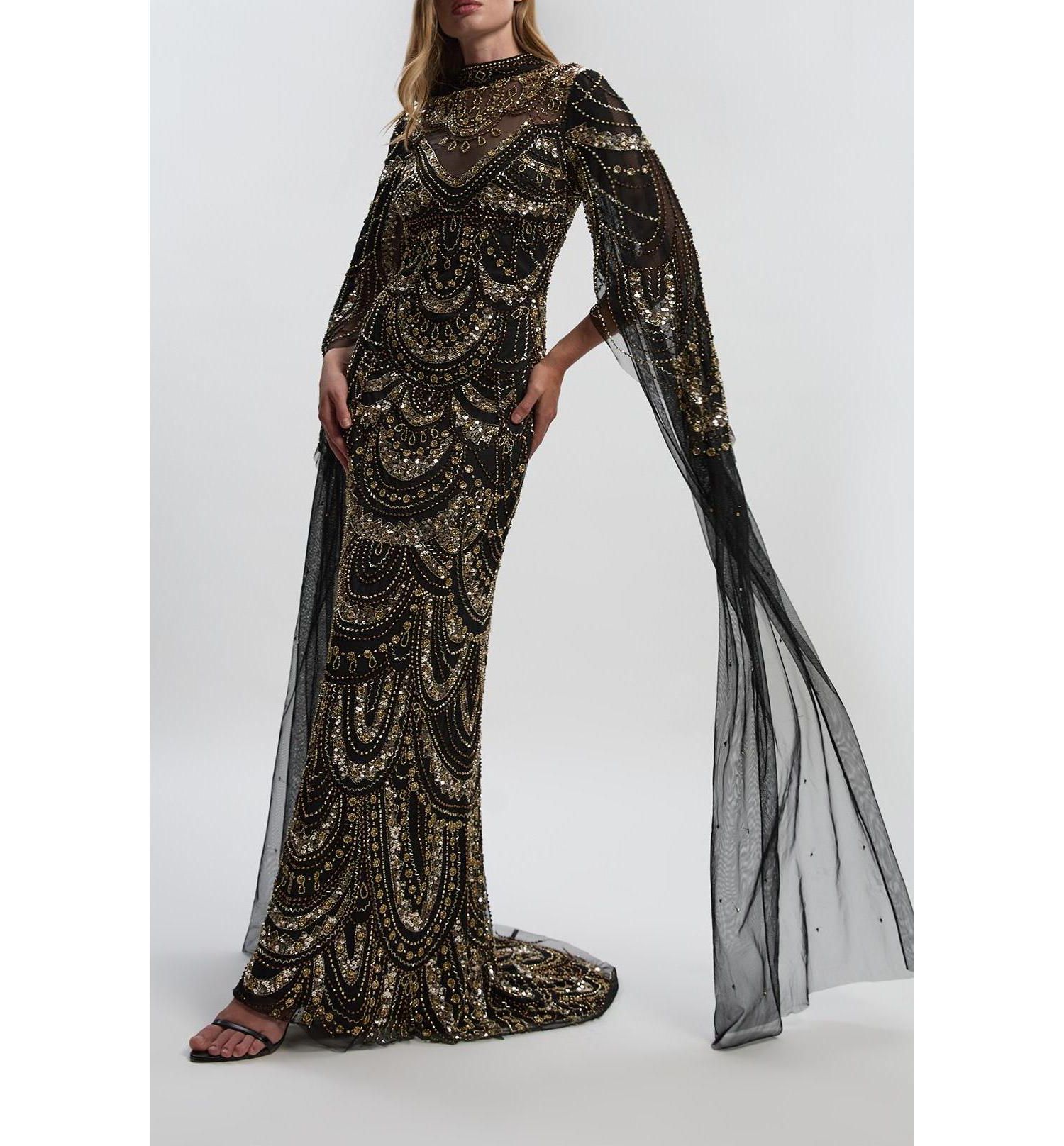Women's Beaded Midaxi Cape Dress