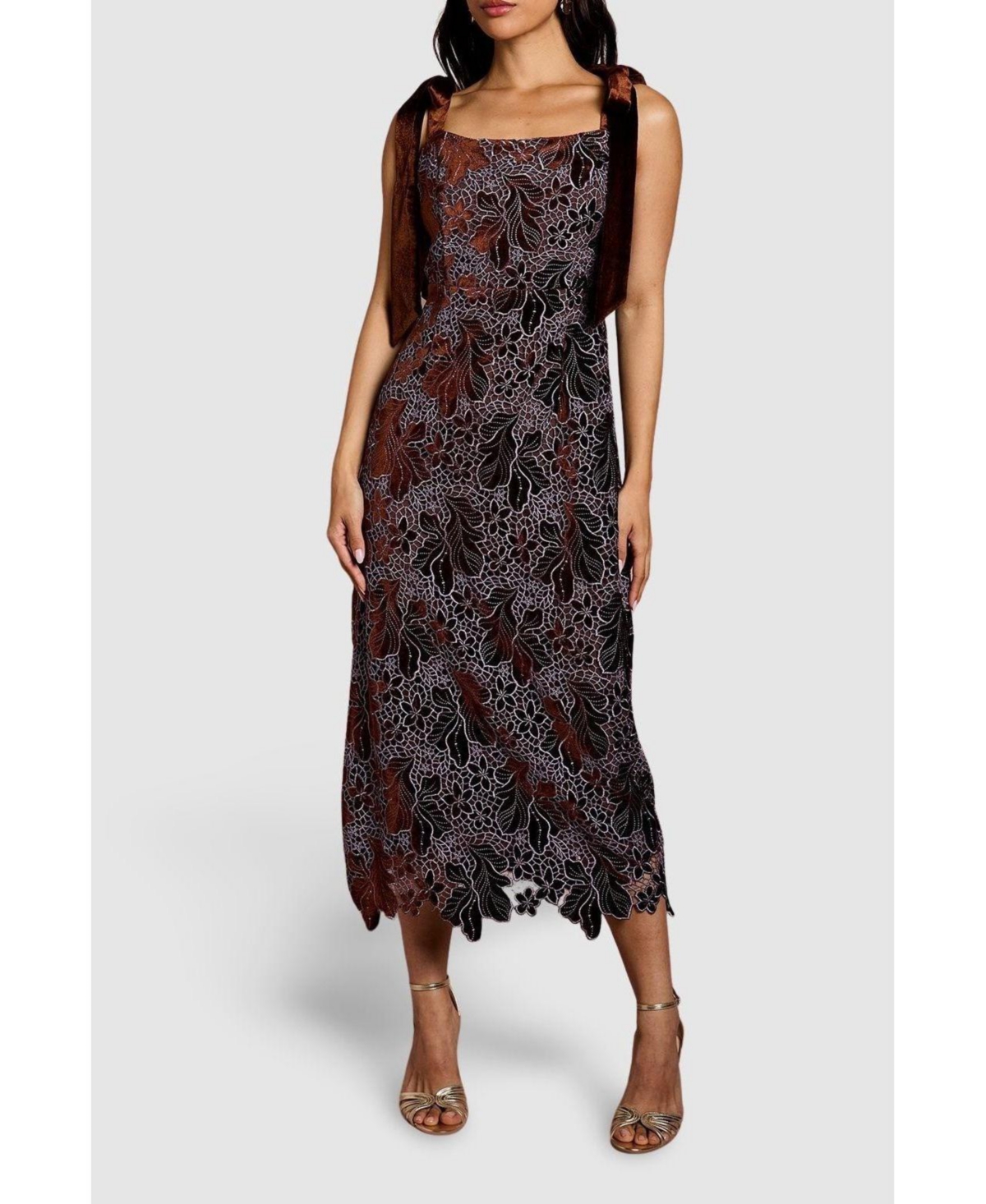 Coast Women's Velvet Lace Tie Shoulder Midi Dress