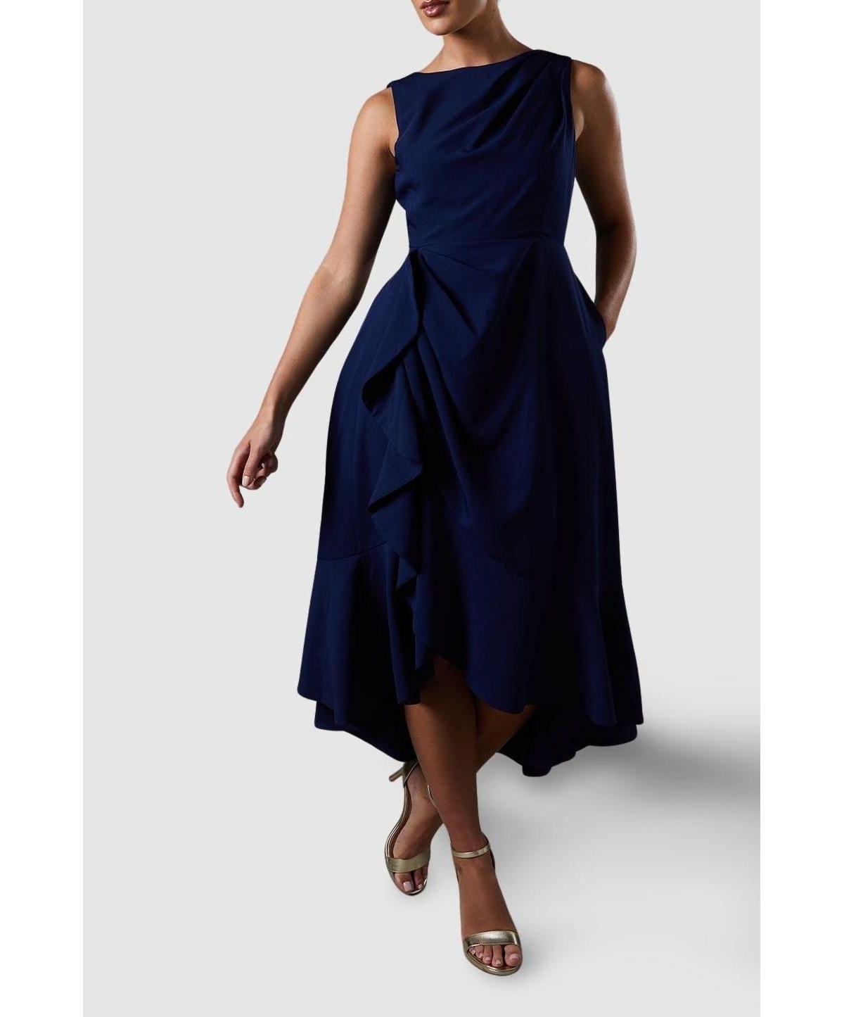 Coast Crepe Ruffle Dress With Low Back