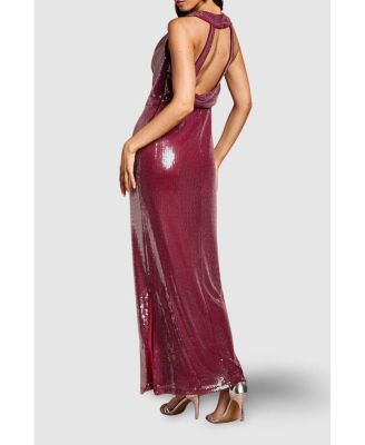 Women's Cowl Front Halter Sequin Maxi Dress