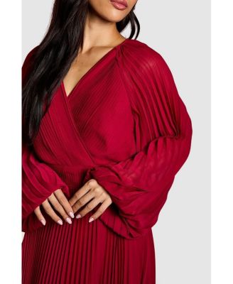 Women's Long Sleeve Chiffon Wrap Midi Dress