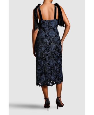 Petite Velvet Lace Tie Shoulder Dress