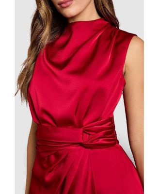 Women's Satin Twist Waist Midi Dress