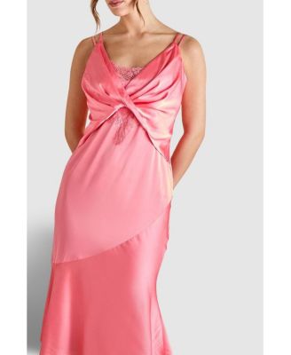 Women's Lace Insert Satin Fitted Dress