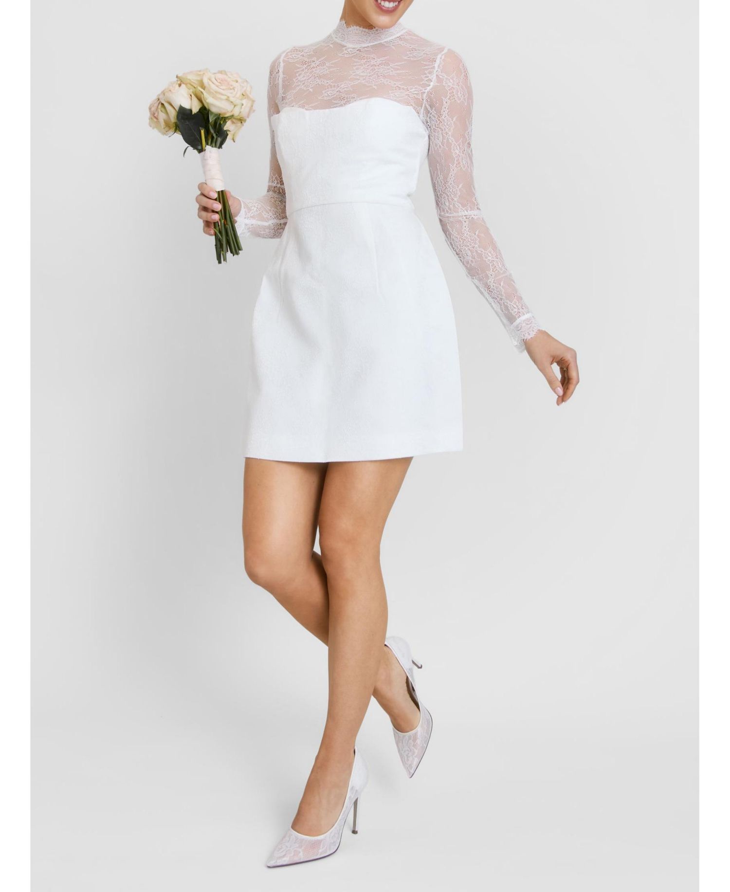 Women's Lace Sleeve Cup Detail Mini Dress