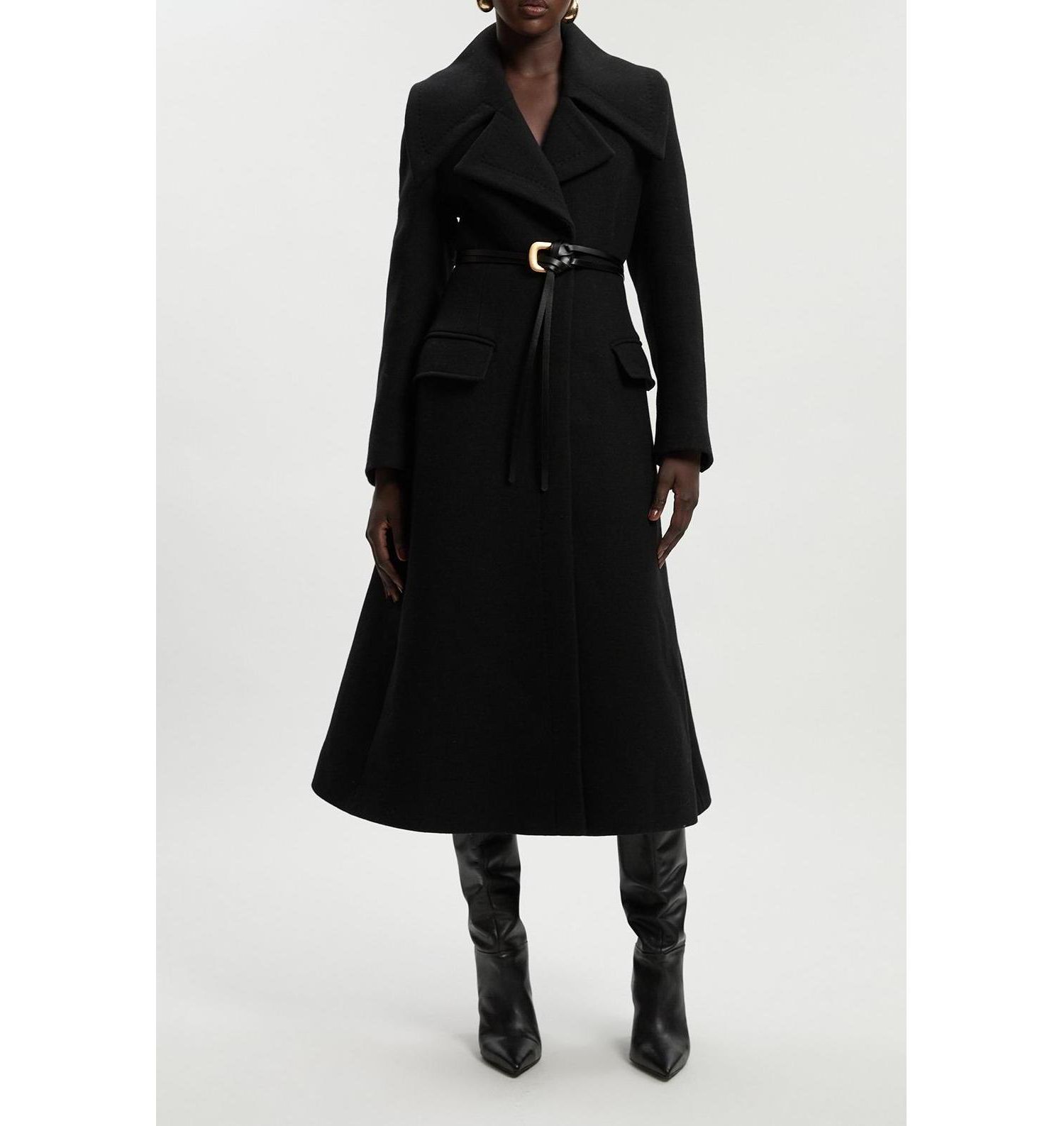 Women's Wool Shawl Collar Belted Midi Coat