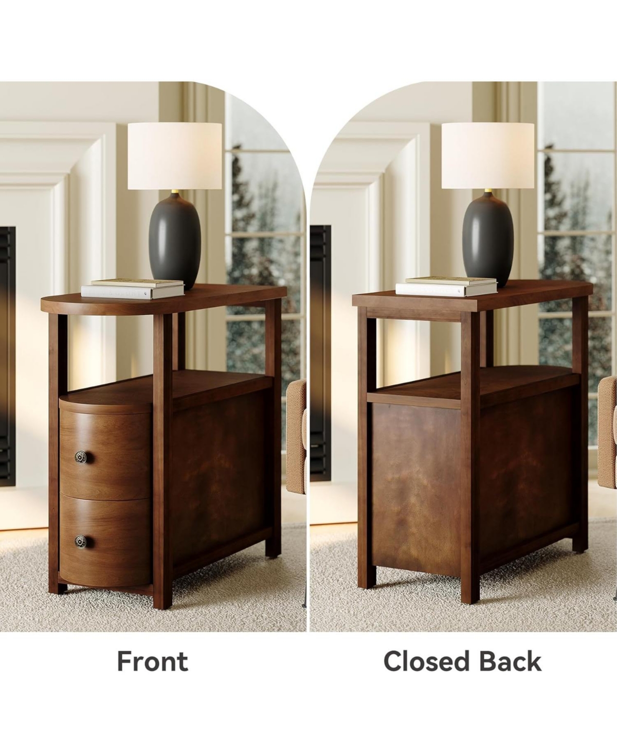 Tribesigns Solid Wood End Table with 2 Drawers & Open Shelf, No Assembly Required Side Table, Vintage Brown Slim Bedside Table Nightstand