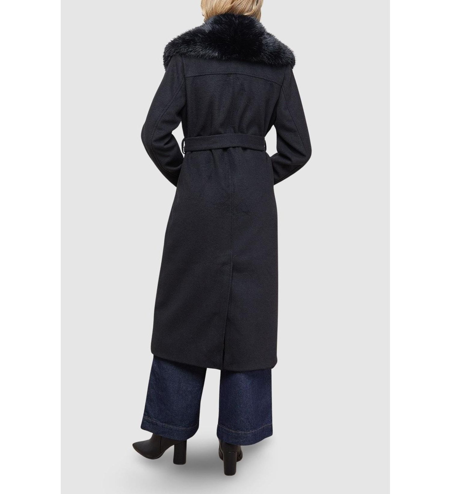 Women's Faux Fur Collar Belted Coat