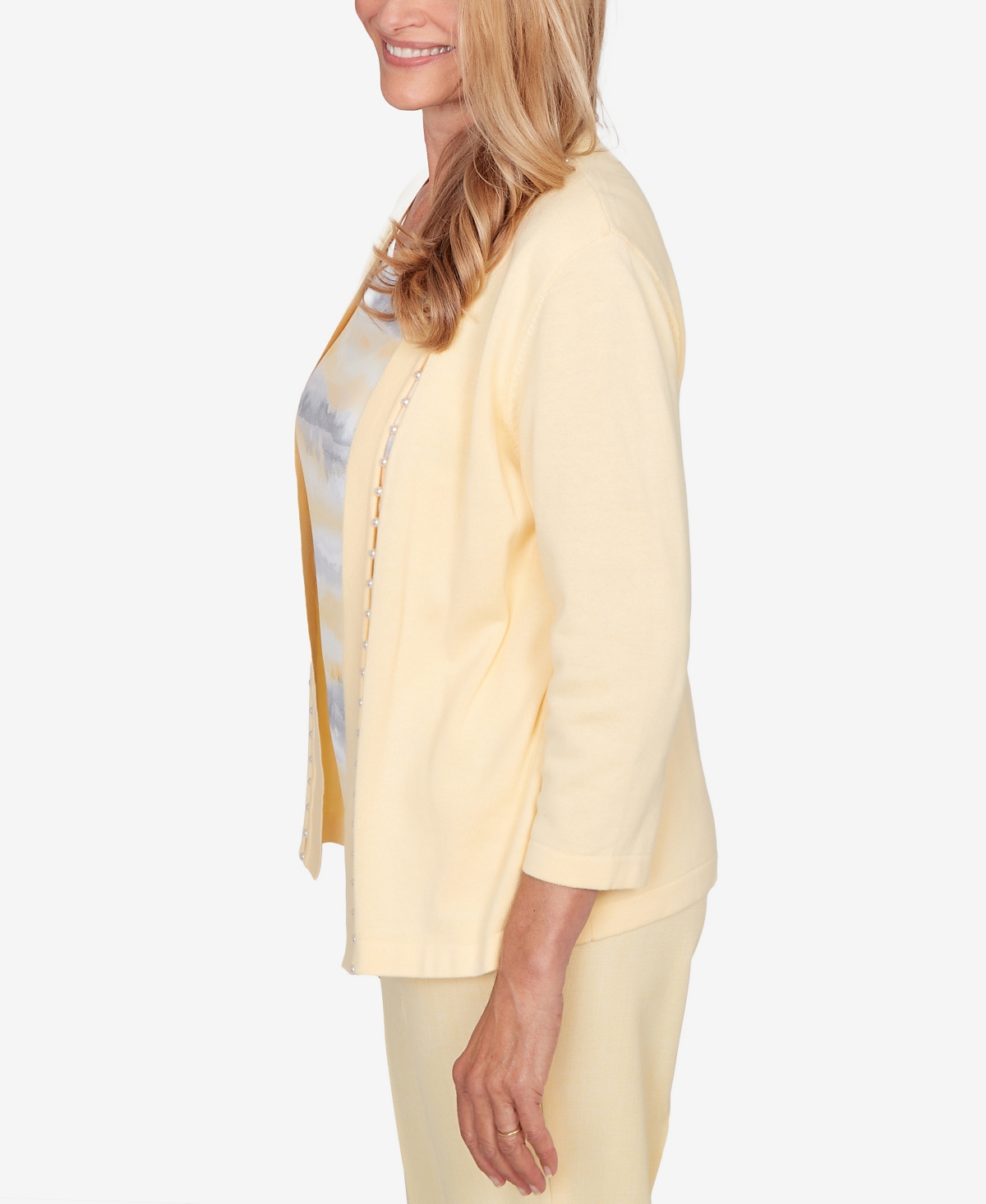 Alfred Dunner Women's Al Fresco Mother of Pearl Stripe Two One Sweater