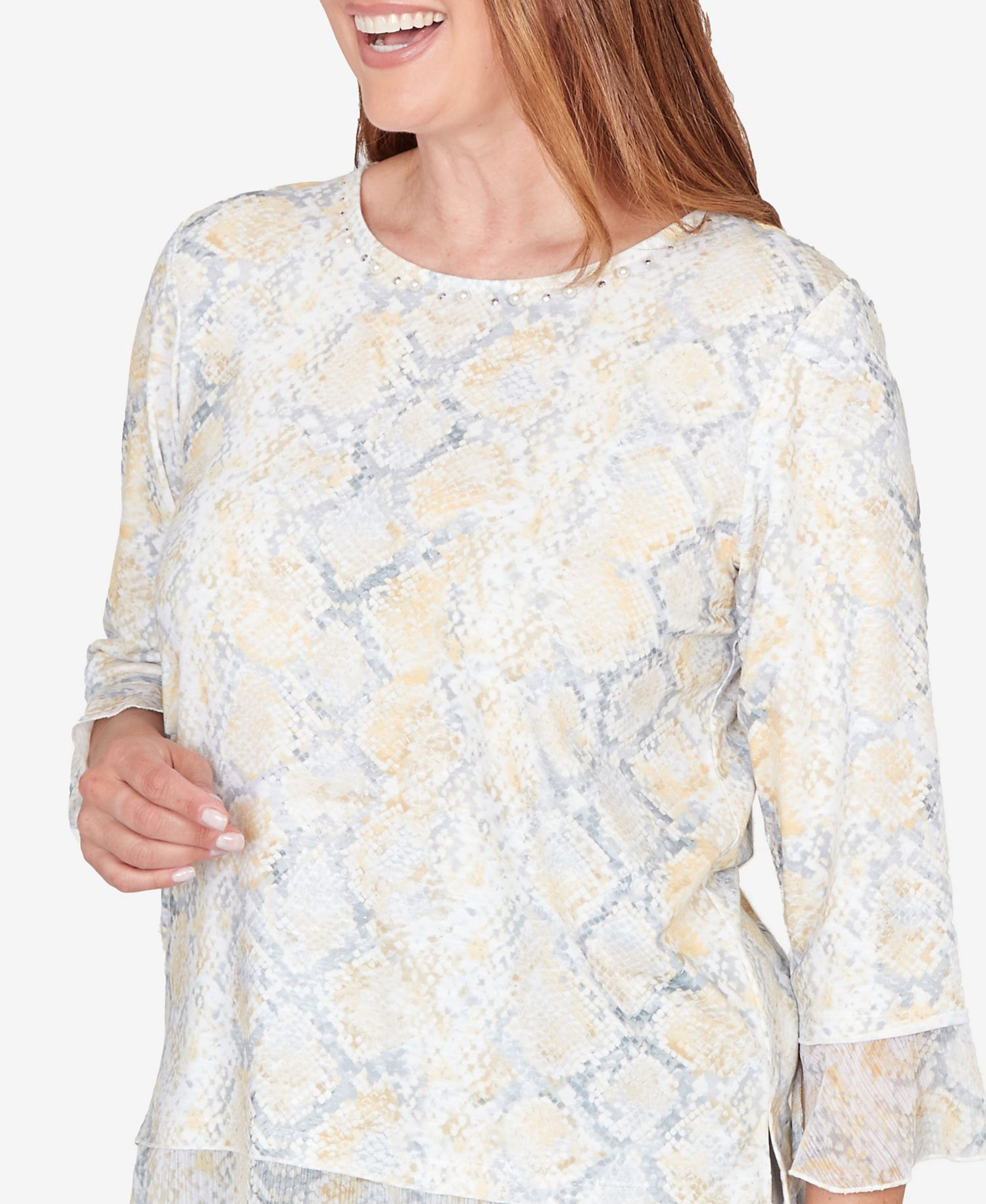 Women's Al Fresco Python Printed Knit Flutter Sleeve Top