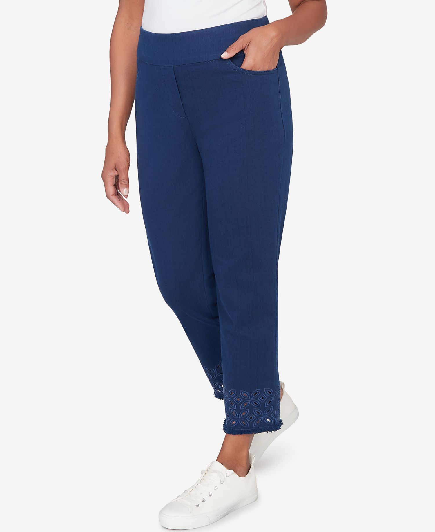 Women's Mykonos Geometric Embroidered Super Stretch Denim Ankle Pant