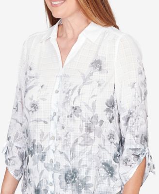 Women's  Al Fresco Collared Watercolor Print Button Front Top