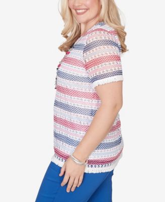 Women's  The Royal Treatment Biadere Fringe Textured T-shirt with Necklace