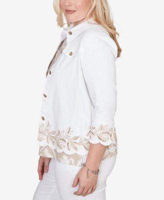 Women's  Natural Wonder Leaf Cutout Embroidered Shirt Jacket