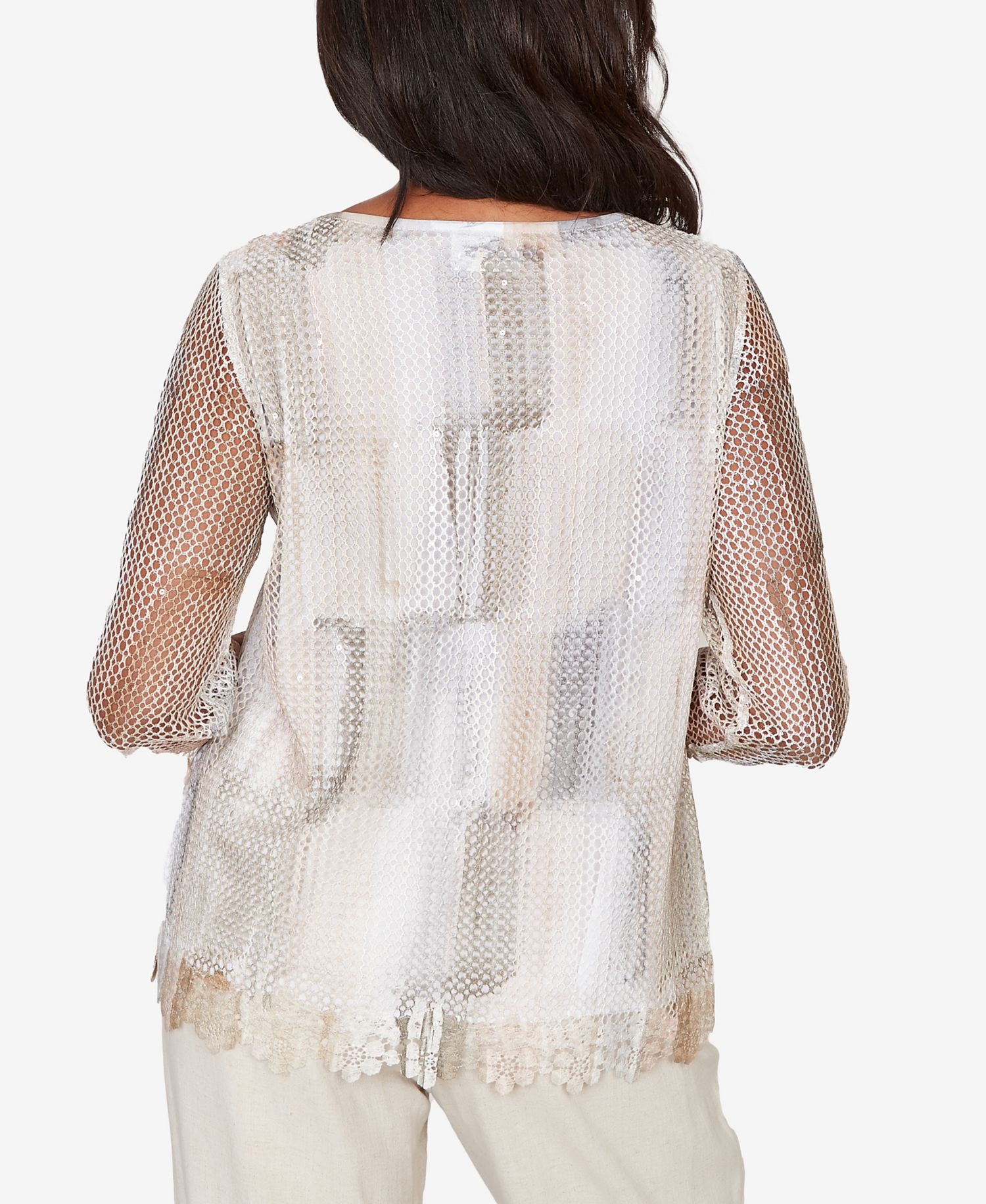 Women's Natural Wonder Neutral Brushstrokes Mesh Top