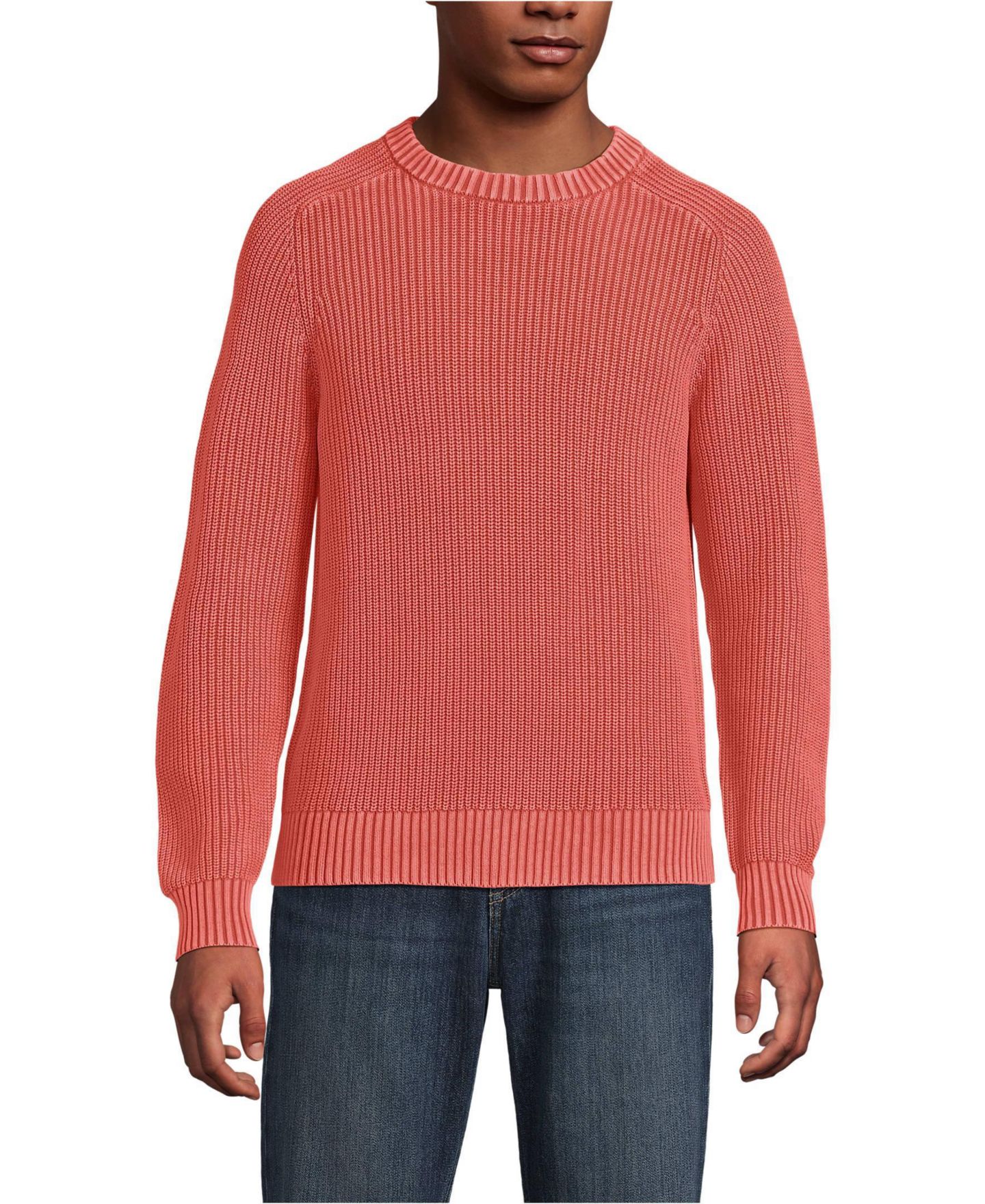 Мужской свитер Lands' End Long Sleeve Sunwashed Drifter, цвет: Морской коралловый — фото 1