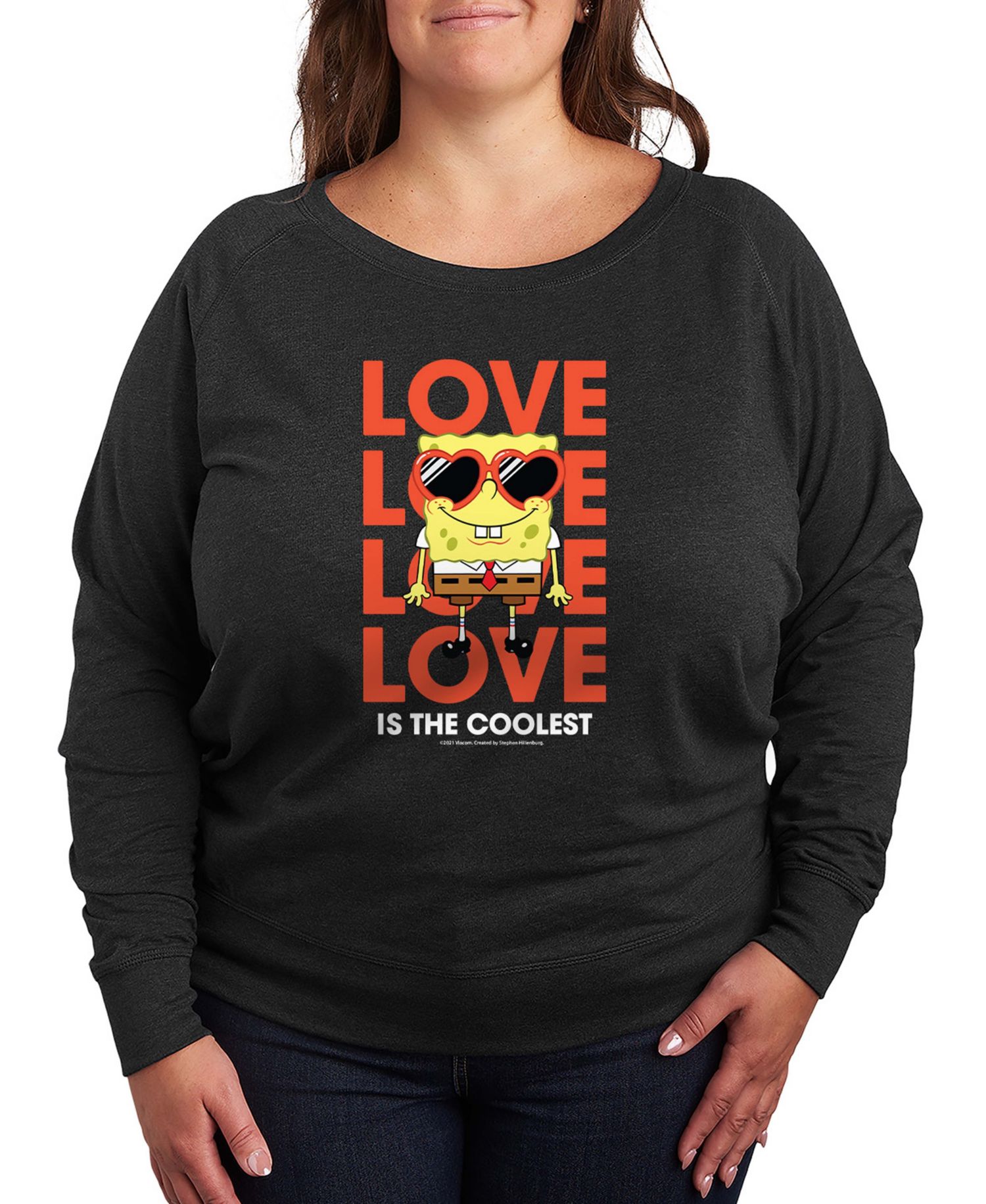 Women's Spongebob Squarepants Love Is The Coolest French Terry Long-Sleeve T-Shirt