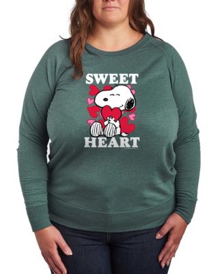 Women's Peanuts Snoopy Sweet Heart Valentine French Terry Pullover T-shirt