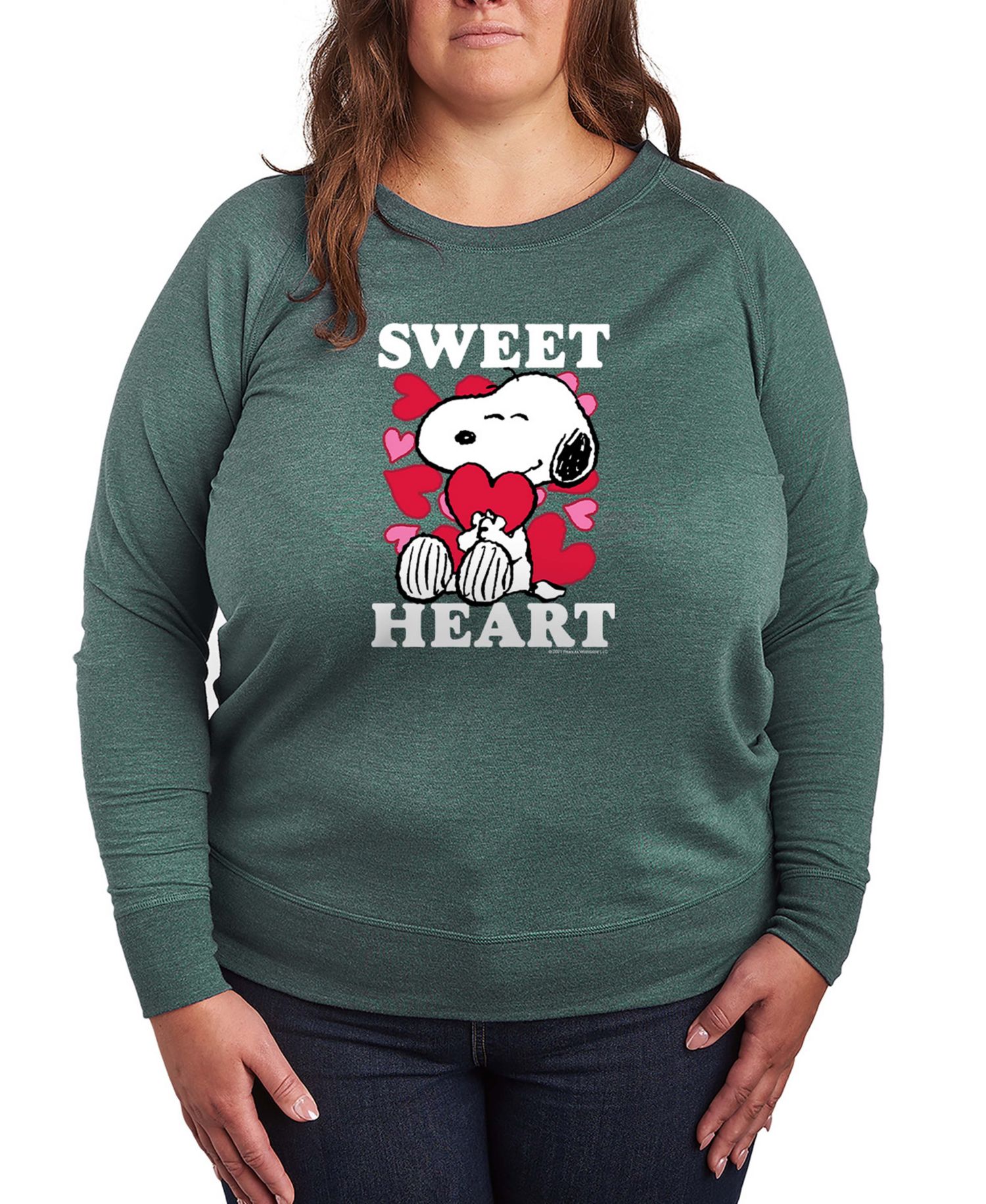Women's Peanuts Snoopy Sweet Heart Valentine French Terry Pullover T-Shirt