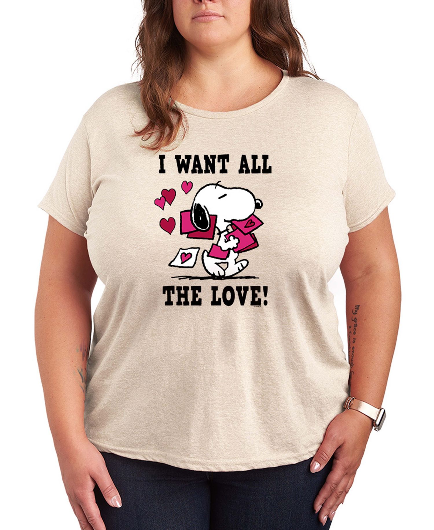 Women's Peanuts Snoopy Valentine I Want All The Love Short-Sleeve Graphic T-Shirt