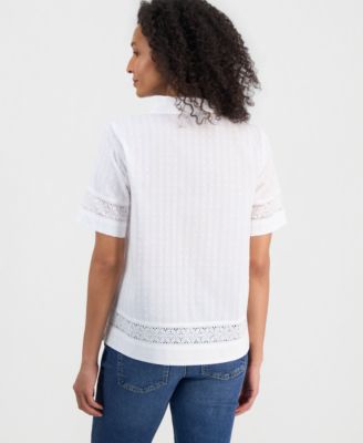 Women's Cotton Eyelet Short-Sleeve Shirt